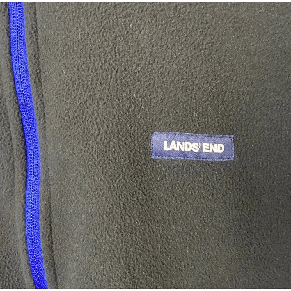 Lands End Black Fleece Jacket Mens Size Medium Zip Up Blue‎ Trim Textured